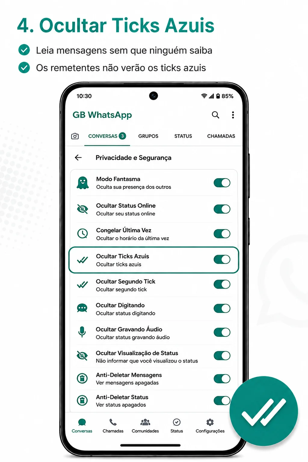 Ocultar tique azul no WhatsApp GB