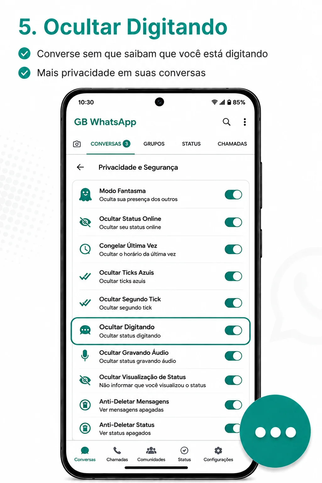 Ocultar digitando no WhatsApp GB